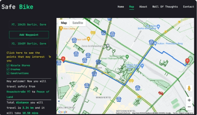 Safe Bike Website Map Interface